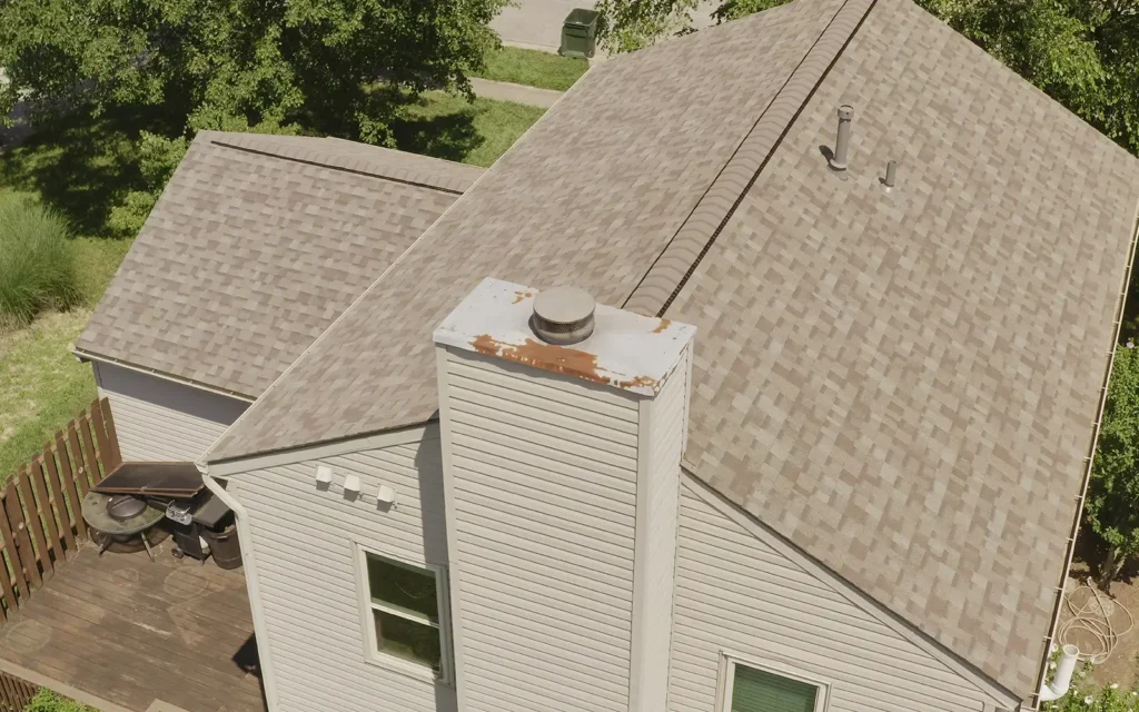 A new roof installation completed by Able Roofing in Columbus, Ohio using Owens Corning Duration Shingles in Driftwood.